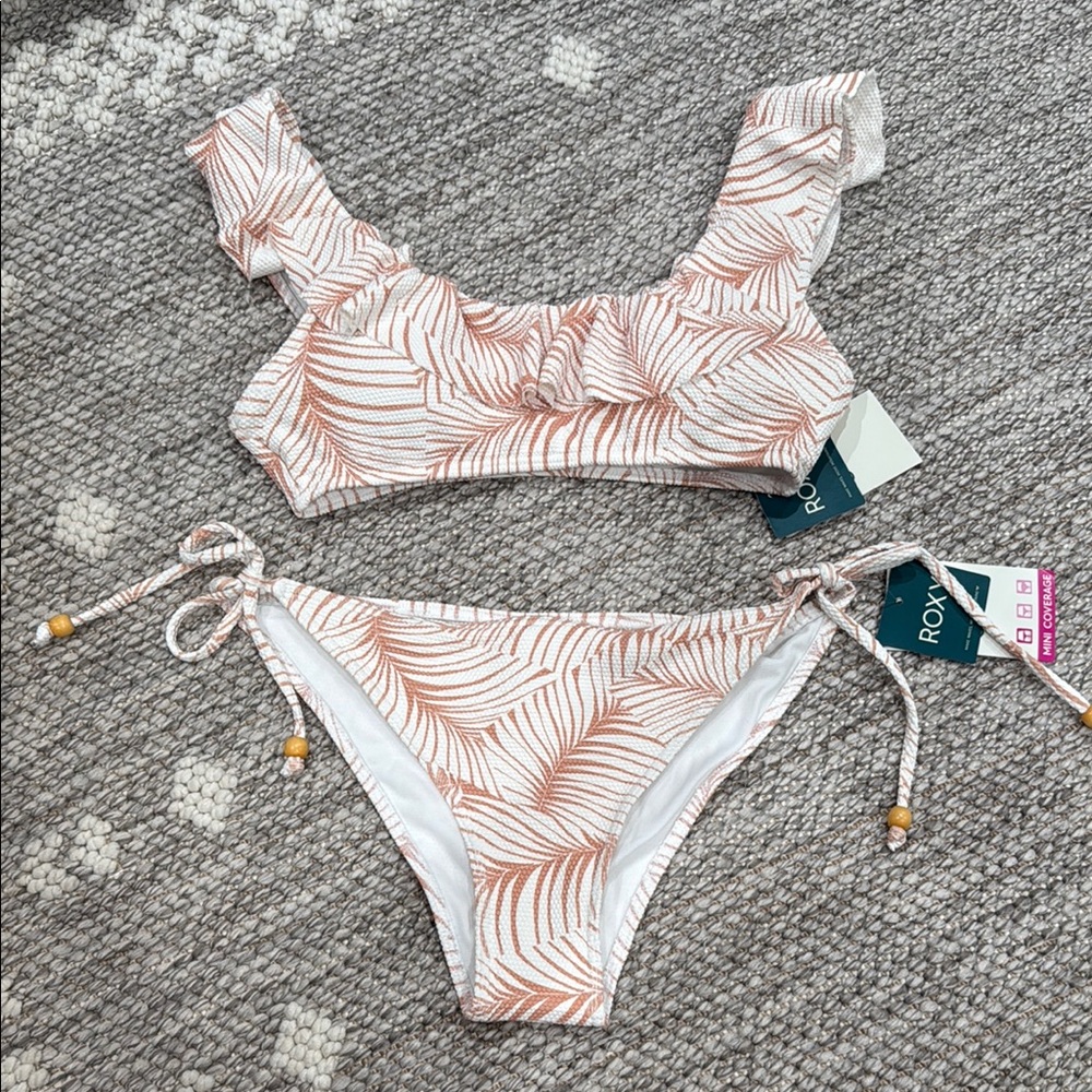 Roxy Pink and White Leaf Print Bikini